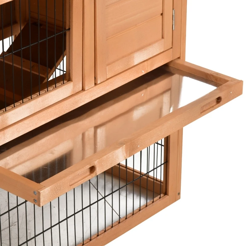 PawHut 53" Wooden Rabbit Hutch Bunny House Poultry Cage With Outdoor Run, Removable Tray, Ramp and Weatherproof Roof