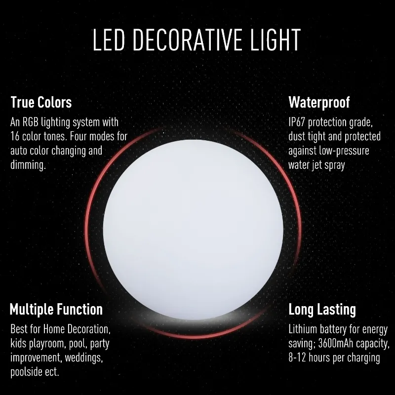 HOMCOM 16" RGB Waterproof Rechargeable Adjustable Color Changing Ball with Remote Control