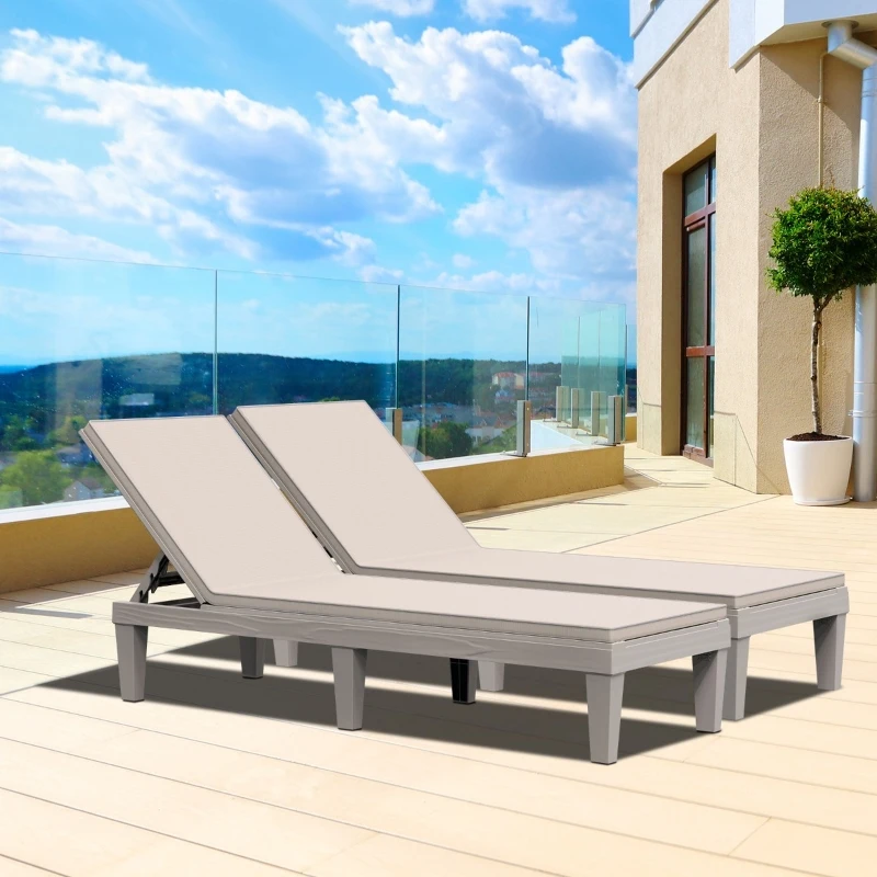 Outsunny 2-Piece Outdoor Patio Chaise Lounge Chair with 5-Level Adjustable Backrest, Zippered Cushions, & Modern Design