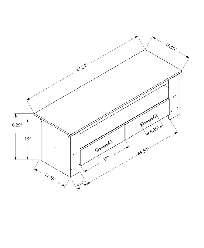 Monarch 48" Modern Open Storage Shelf 2-Drawer Console TV Stand - White Finish
