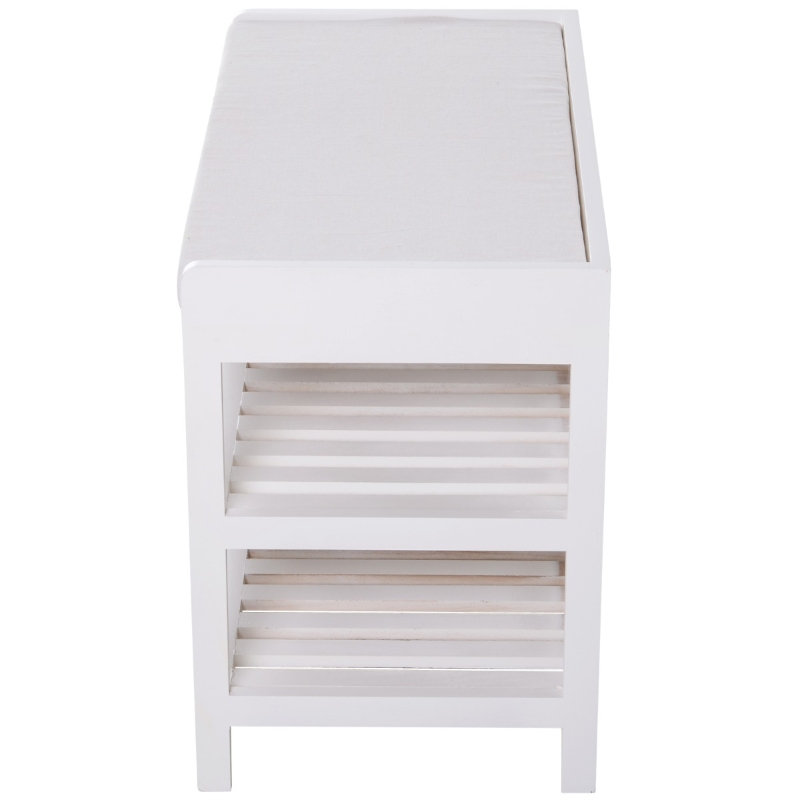 HOMCOM Compact Rustic Padded Wooden Shoe Rack Bench Organizer With Drawers - Country White