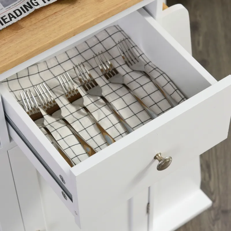 HOMCOM Rolling Kitchen Island Storage Trolley Cart with 3-Tier Spice Rack & Rubber Wood Top for Dining Room