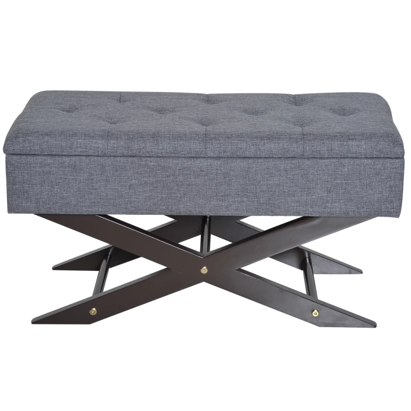 HOMCOM 32" Tufted Upholstered Storage Ottoman Bench X Leg Bed Bench with Organizer Padded Piano Keyboard Seat Grey