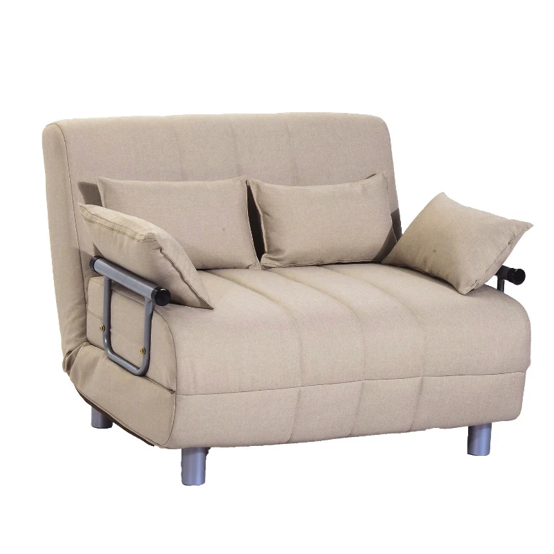 HOMCOM 3-in-1 Convertible Chair Sofa Bed Lounger Folding Bed with Adjustable Backrest and 4 Pillows Beige