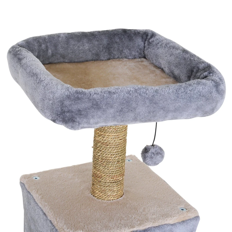 PawHut Cat Tree Tower with Natural Seaweed Scratch Posts Plush Perch  Ladder and Teasing Toy Ball