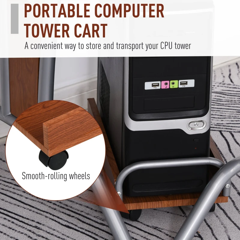 HOMCOM L-Shaped Corner Computer Office Desk Workstation with Elevated Shelf, Rolling Keyboard Tray, & Convenient CPU Stand, Brown