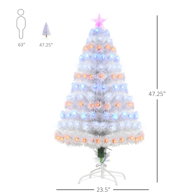 HOMCOM 4ft Fir Artificial Christmas Tree with Realistic Branches, 130 Multi-Color Fiber Optic LED Lights and 130 Tips, White