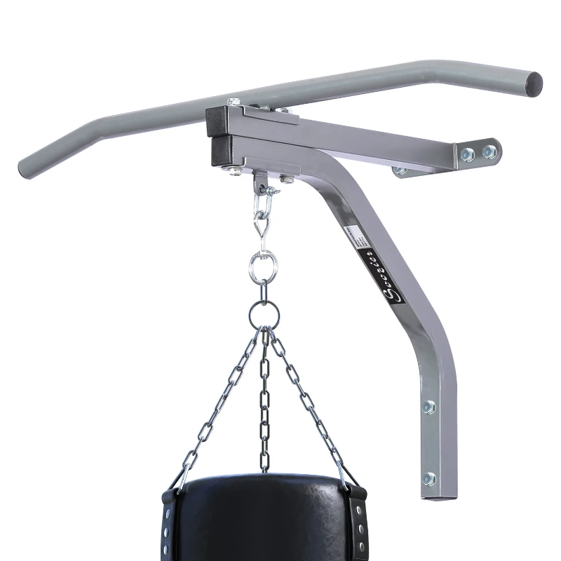 Soozier 2 in 1 Heavy-duty Wall Mounted Pull Up Bar with Punching Bag Hanger Boxing Training Hook Strength Training Machine Grey