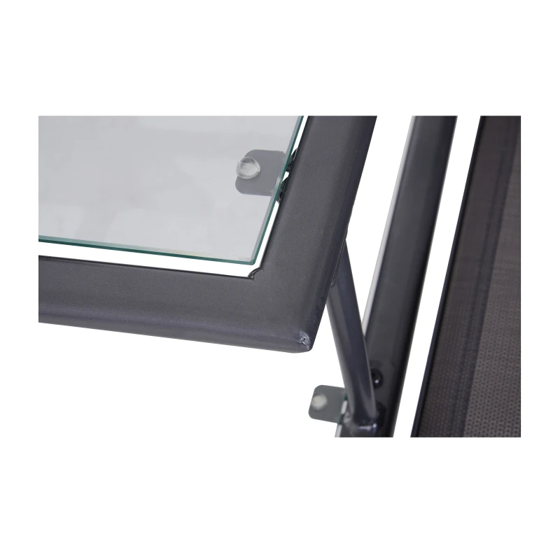 Outsunny Garden Patio 2 Person Bench Aluminum Mesh Fabric Seat w/Table Armrest