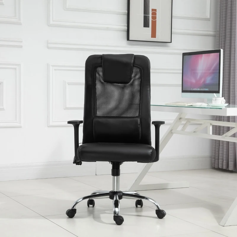 Vinsetto Mesh Office Chair with Rechargeable Electric Vibration Massage Lumbar Rocking, with Pillow, Wheels - Black