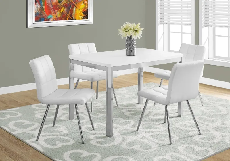 Monarch 48" x 32" Rectangular Wood Top Chrome Metal Leg Modern Dining Table - White