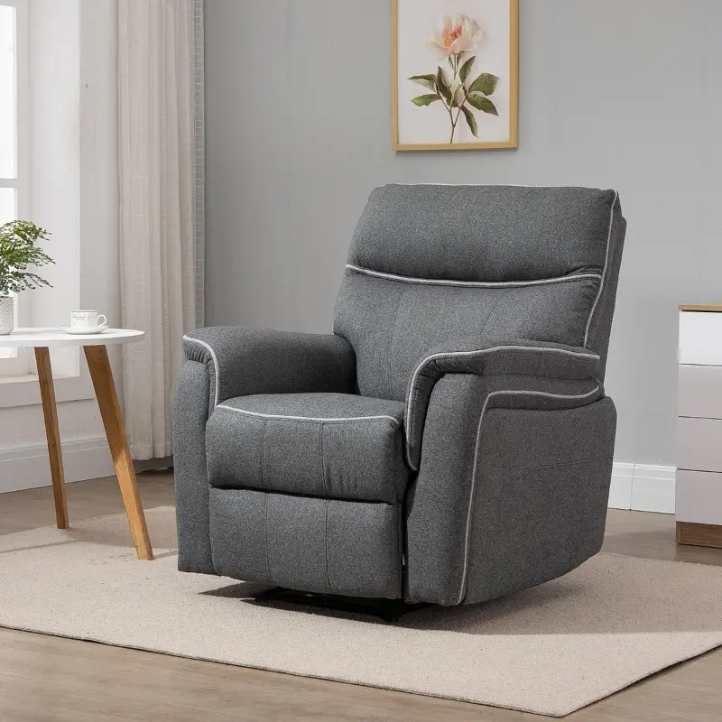 HOMCOM Manual Recliner Armchair with Thick Padded Headrest, Back and Footrest and Adjustable 150 Degree Angle, Grey