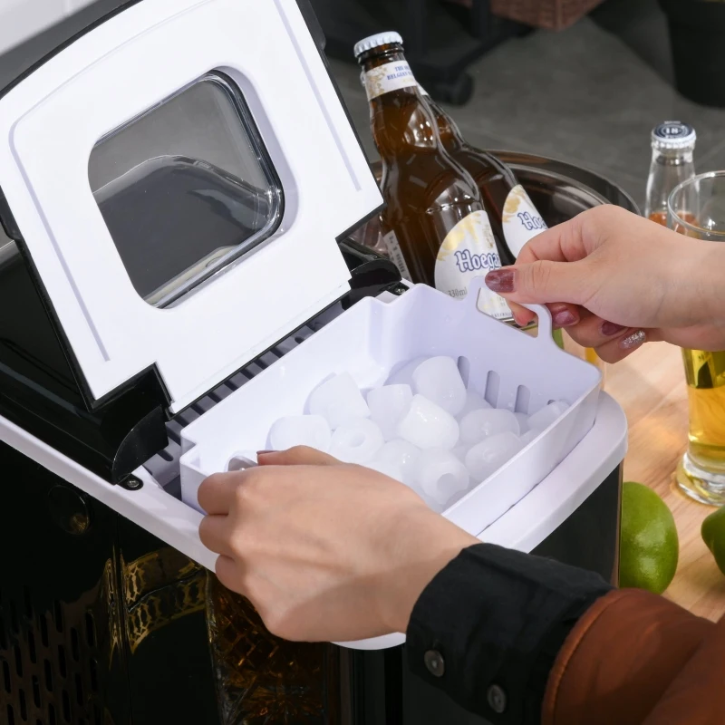 HOMCOM Portable Countertop Ice Maker Machine, 9 Cubes in 8 Minutes, Ice Machine for Freezer 27lbs/24H, Automatic Cleaning with Scoop and Basket for Kitchen Home Office Bar