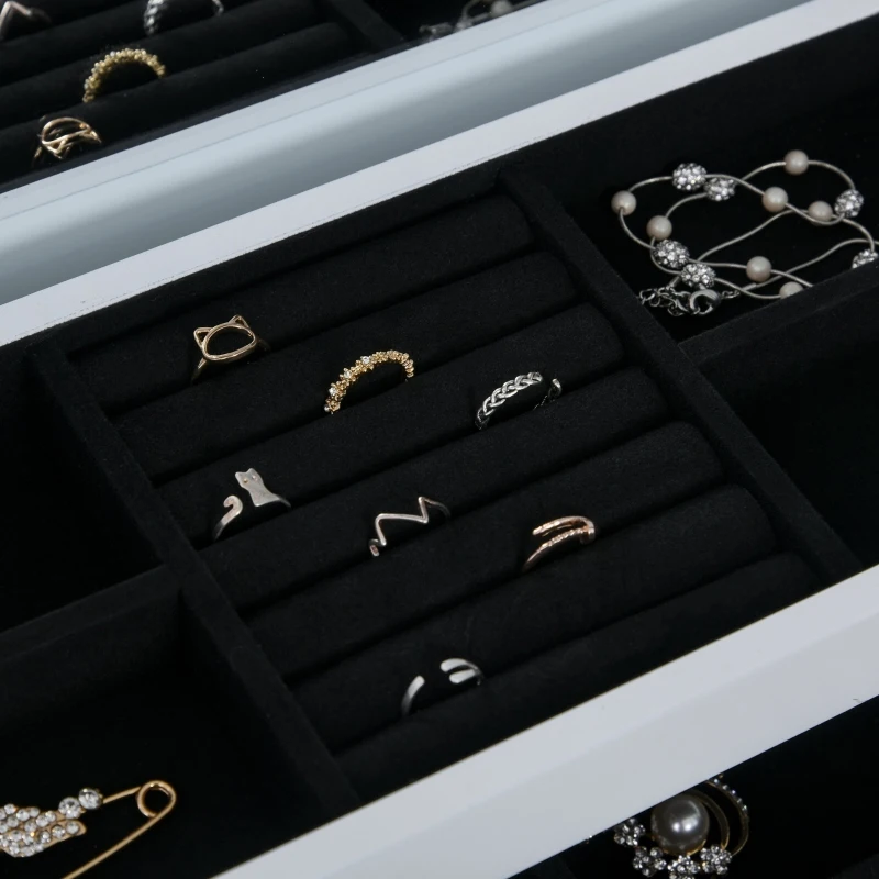 HOMCOM 3-Tier Jewelry Box Organizer with Glass Mirror and 6 Slots for Beauty Accessories, Costume Jewelry, White