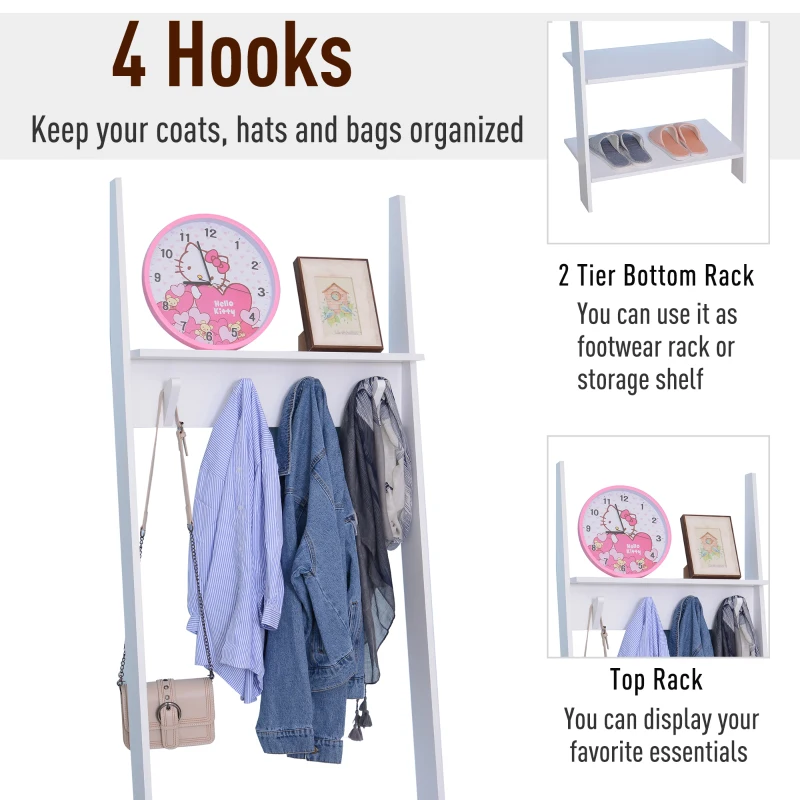 HOMCOM 3 Tier Leaning Ladder Shelf Wall Storage Display Rack Bookcase Plant Flower Stand White, (26.25"Lx15.25"Wx77.25"H)