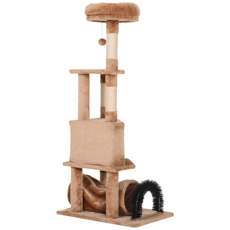 PawHut Cat Tree Tower with Natural Seaweed Scratch Posts Plush Perch  Ladder  Teasing Toy Ball and Fur Brush
