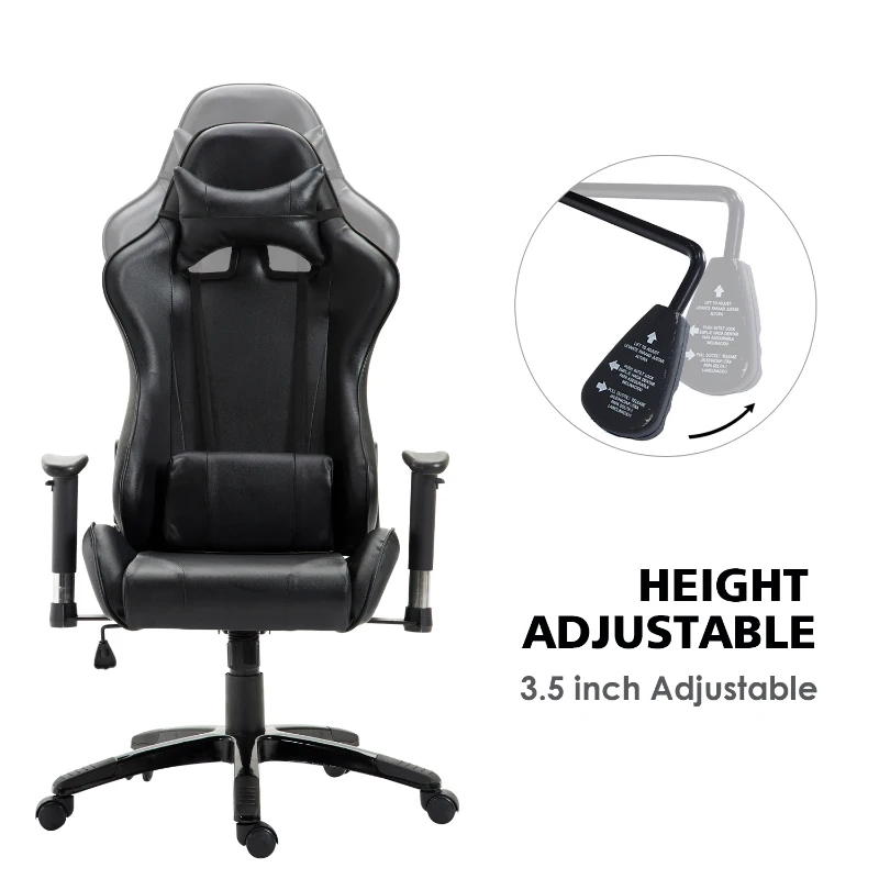 HOMCOM Executive Gaming Racing Office Chair Ergonomic Recliner Adjustable Swivel PU Padded Home Office Black