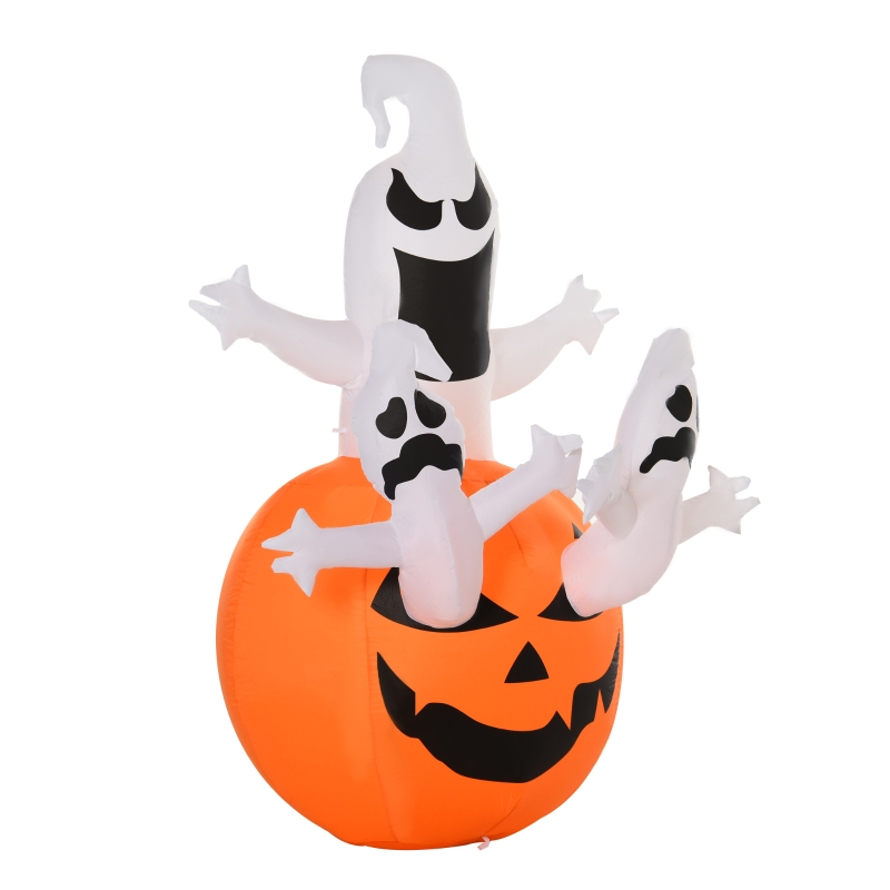 HOMCOM 6FT Inflatable Halloween Jack-O-Lantern and Ghosts, Inflatable Outdoor LED Yard Display, Built -in LED