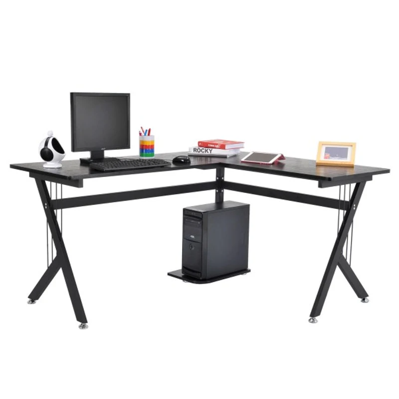 HOMCOM 61" L-Shaped Corner Computer Desk Laptop Workstation PC Table Home Office With CPU Stand Black