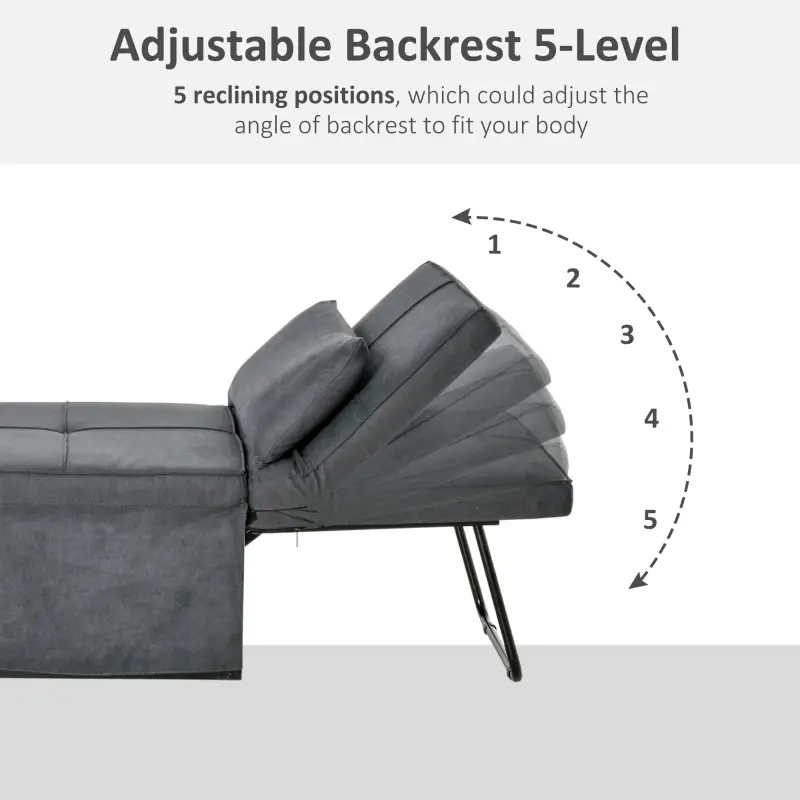 HOMCOM 4-in-1 Multi Function Folding Single Sofa Bed with Retractable Footrest, Convertible Sleeper with Adjustable Backrest For Living Room and Small Spaces, Dark Grey