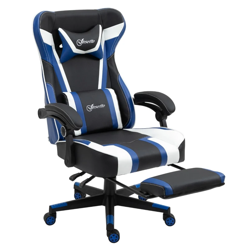 Vinsetto High Back Gaming Chair, Racing Style Ergonomic Computer Desk Chair with Adjustable Height, Retractable Footrest, Headrest and Lumbar Support, Blue