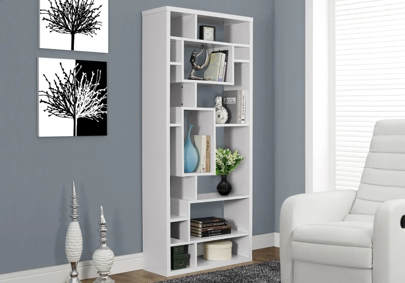 Monarch 72"H Modern Backless Bookcase with Asymmetrical Shelves - White
