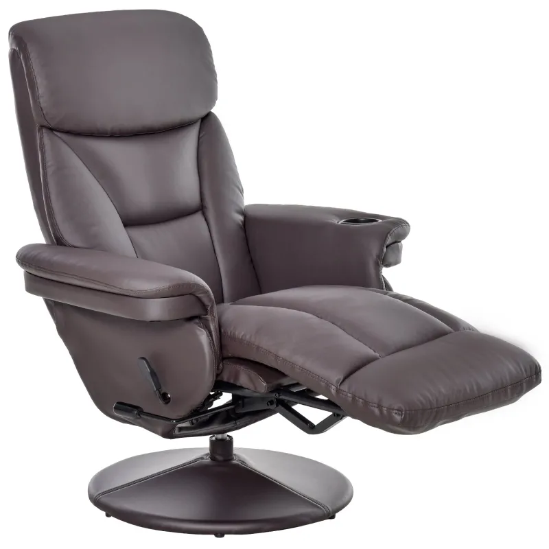 HOMCOM Manual Recliner, Swivel Lounge Armchair with Side Pocket, Footrest and Cup Holder for Living Room, Brown