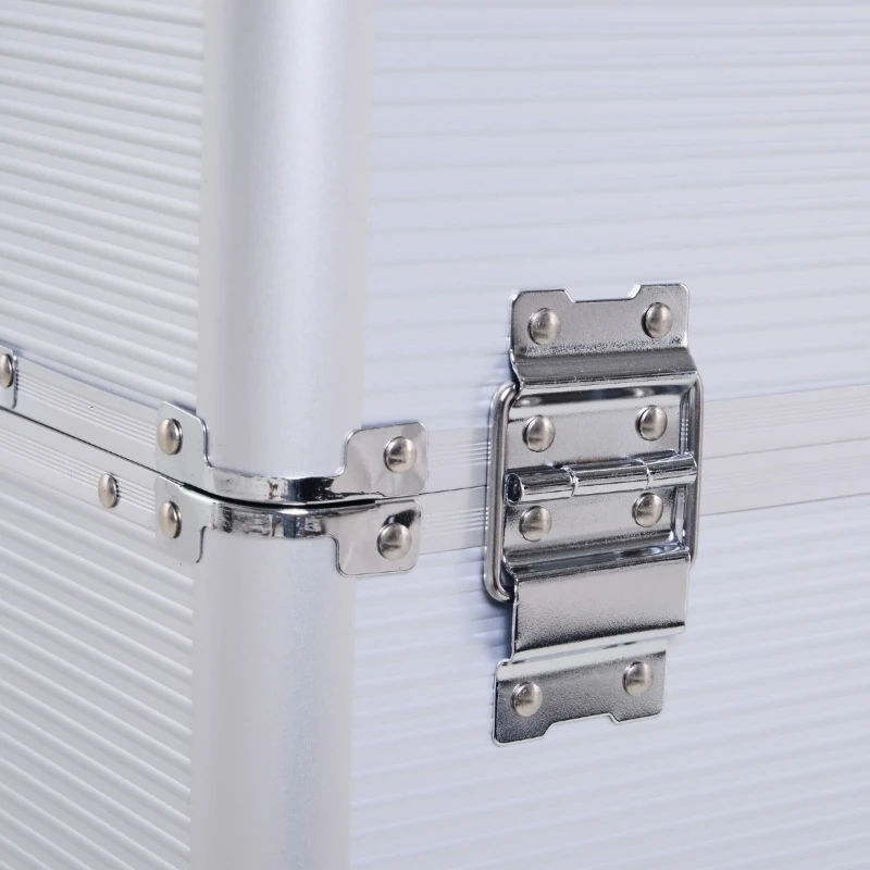 HOMCOM Professional Rolling Full Makeup Travel Train Case, Large Storage Cosmetic Trolley with Folding Trays, Drawer and Locks, Silver