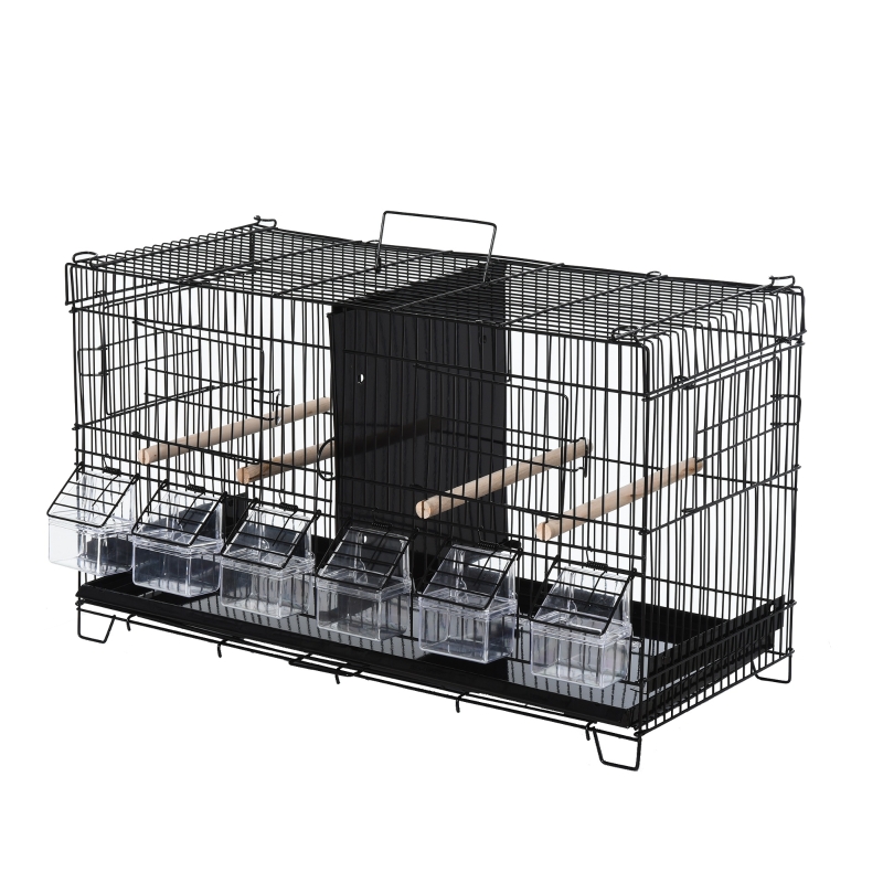 PawHut 23.5" x 11.75" x 13.9" Caged Bird Feeder Home with 4 Easy Access Doors, 6 Food Boxes, & 4 Relaxing Perch Poles