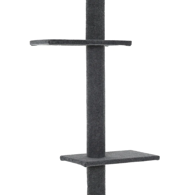 PawHut Floor-to-Ceiling Cat Tree Cat Climbing Tower with Sisal-Covered Scratching Posts Natural Cat Tree Activity Center for Kittens Cat Tower Furniture, Gray