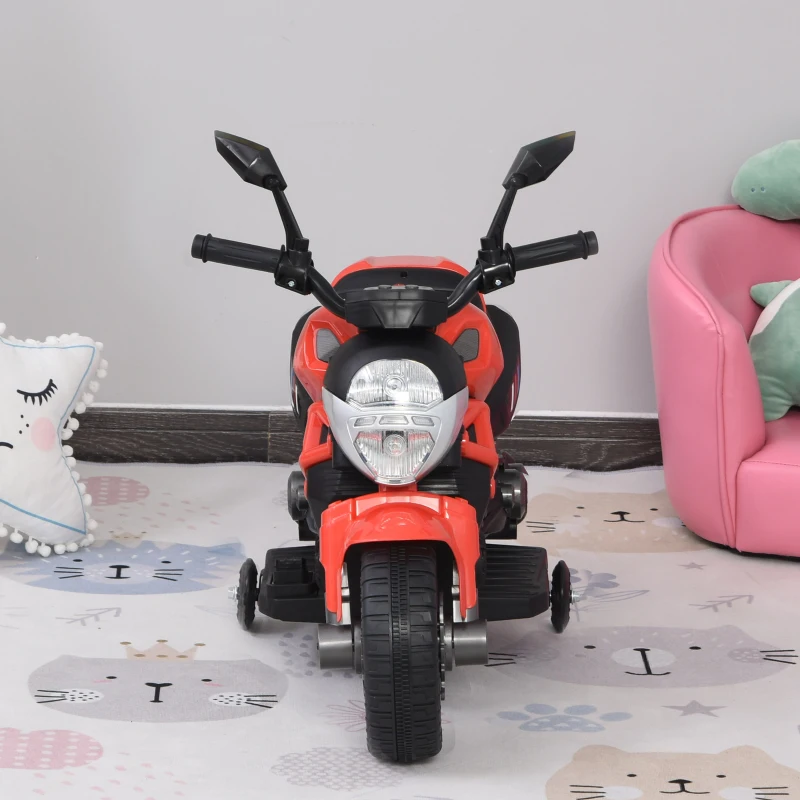 Aosom 6V Kid Electric Motorcycle Battery Powered With Training Wheels W/ Music Headlight For 3 - 8 Years Old Kids Red
