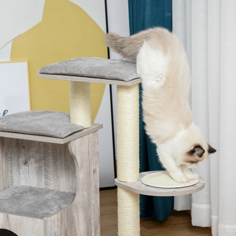 PawHut Cat Tree Climbing Activity Center with Scratching Post Condo Perch Cushions 34.75" H, Grey