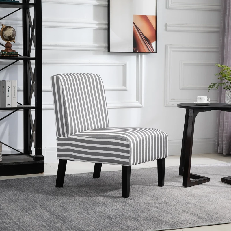 HOMCOM Linen Fabric Dining Chair with Pine Wood Legs and Sponge Padded Cushion, for Living Room, Dining Room, Line Pattern