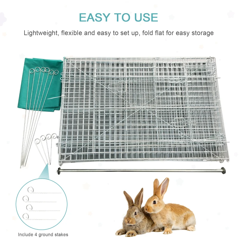 PawHut Outdoor Metal Kennel Enclosure for Small Animals Utilizable as Rabbit or Chicken Run, 87" x 41", Silver & Green