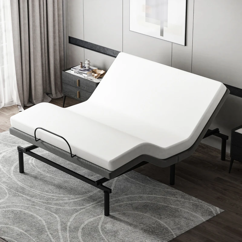 HOMCOM Queen Adjustable Bed Frame, Ergonomic Zero Gravity Power Bed Base with Head and Foot Incline, Memory, and Wireless Remote, Grey