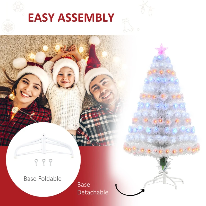 HOMCOM 4ft Fir Artificial Christmas Tree with Realistic Branches, 130 Multi-Color Fiber Optic LED Lights and 130 Tips, White