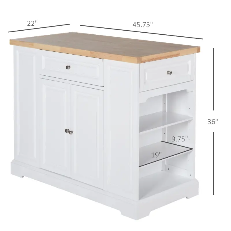 HomCom Rolling Kitchen Island Trolley Storage Cart with Drawers, Door Cabinet, Adjustable Shelves for Dining Room, White
