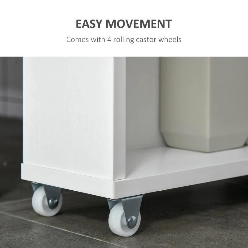 Kleankin Slim Bathroom Cabinet with Castor Wheels Storage Organizer and Wood Shelves To Fit In Small Spaces, White