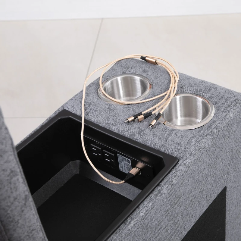 HOMCOM Modern L-Shaped Sectional with Chaise, 3 Seater Manual Recliner with Ottoman, Storage Console, Cup Holders, USB Charging, Gray