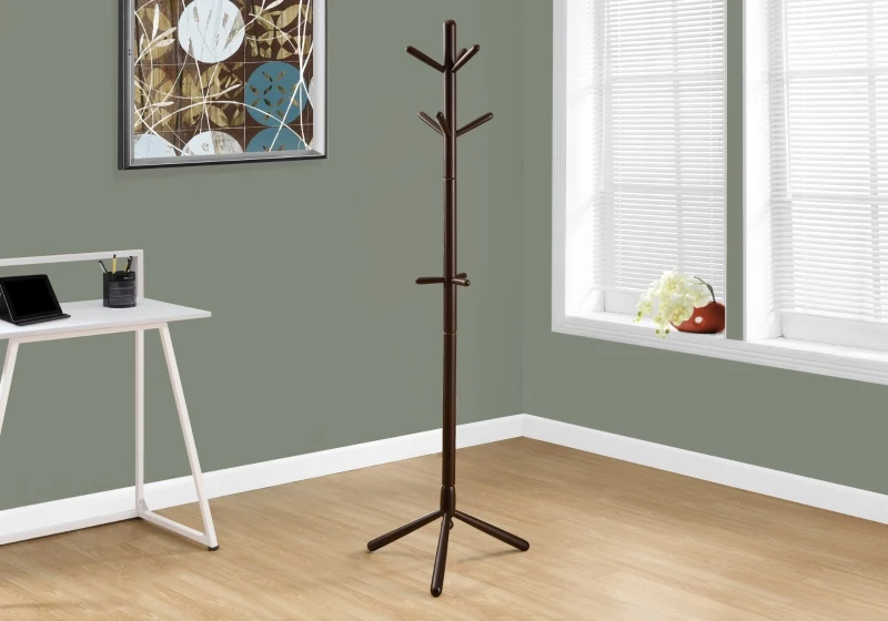 Monarch 69" Contemporary Modern 9-Hook Wooden Coat Tree Hanger Rack - Cappuccino Brown Finish