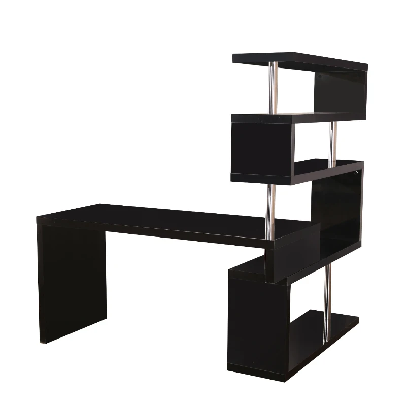 HOMCOM Rotating Corner Desk with 4 Tire Hollow Shelves Workstation Hallow Core Hobby Desk Table with Storage Display Rack Home Office Black