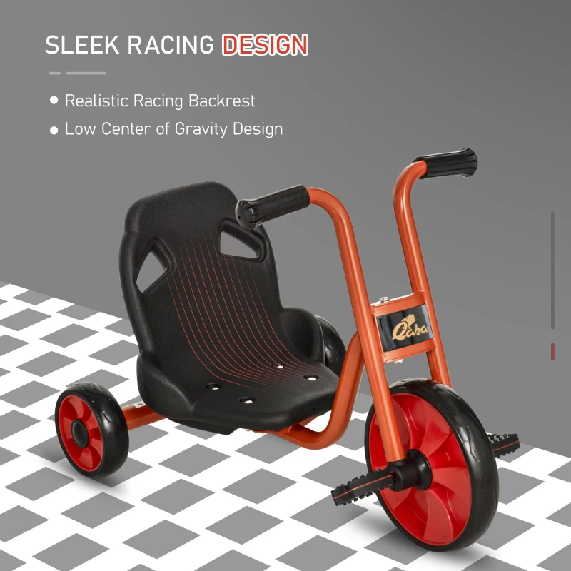 Qaba Kids Tricycle with 10" Big Wheels Toddler Pedal Pusher Trike Bike for 2-6 Boys and Girls, Ride-on Toy for Indoor Outdoor 27.5" x 20" x 20.5", Red