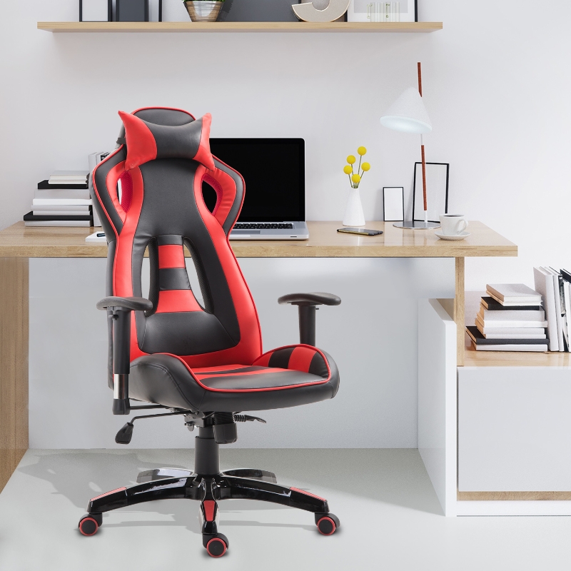 High Back Gaming Chair Swivel Recliner Bucket Seat Red aosom.ca