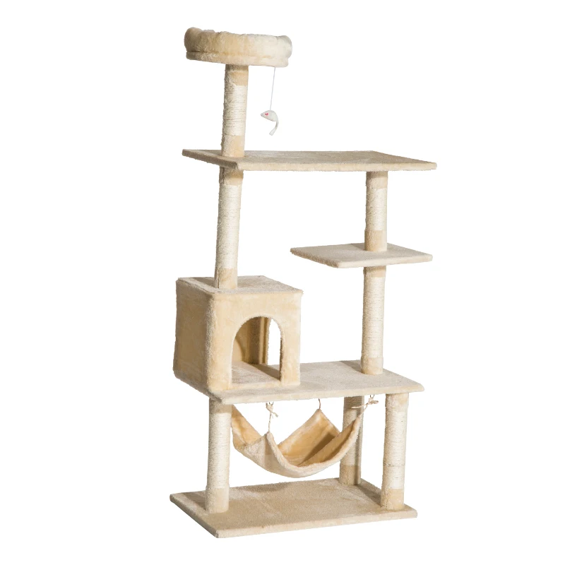 PawHut 60" Cat Tree Scratching Condo Furniture Kitty Activity Center with Hanging Toy Beige