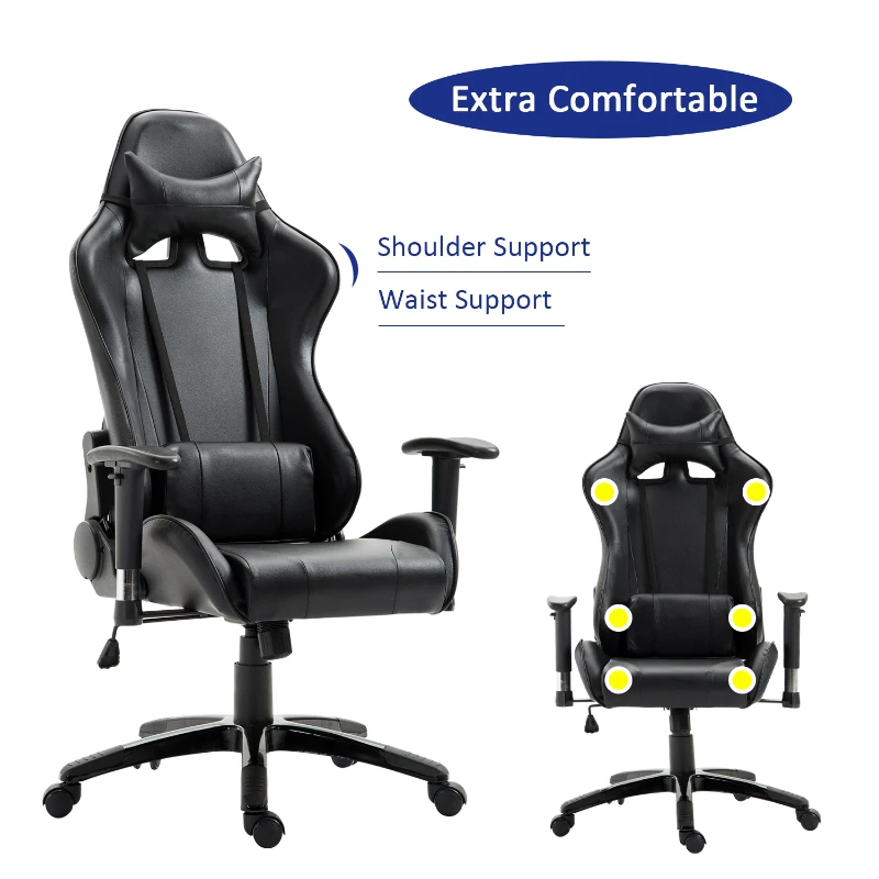 HOMCOM Executive Gaming Racing Office Chair Ergonomic Recliner Adjustable Swivel PU Padded Home Office Black