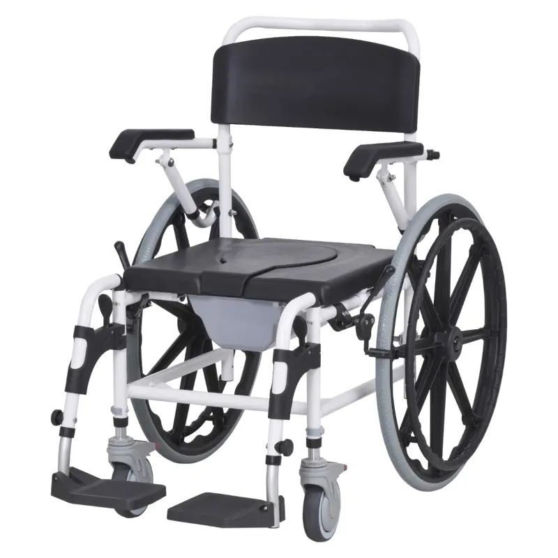 HOMCOM Rolling Shower Wheelchair Bath Toilet Commode Bariatric with Wheels, Detachable Bucket & Shower-Proof Design, 17" Seat Width, Black