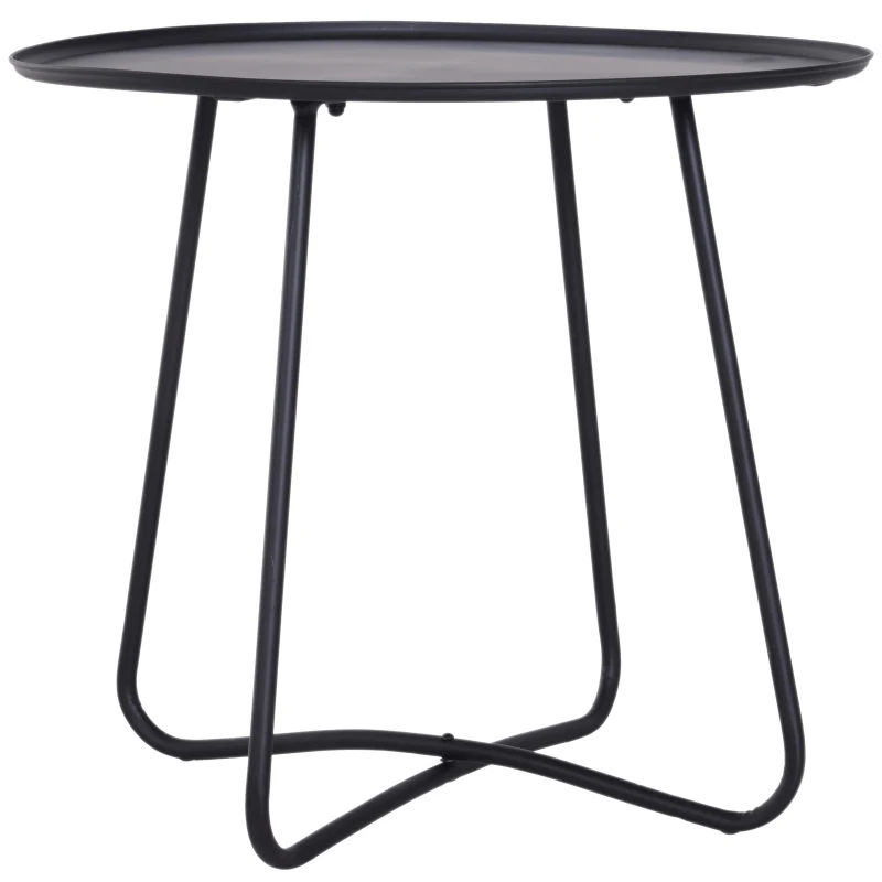 HOMCOM Iron Coffee Table Side Table Round Table Metal Frame Cross Legs Design Black