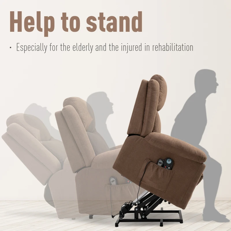 HOMCOM 152° Adjustable Electric Power Lift Recliner Massage Chair Linen Surface w/ 8 Vibration Points 2 Remote Living Room Office Furniture - Brown