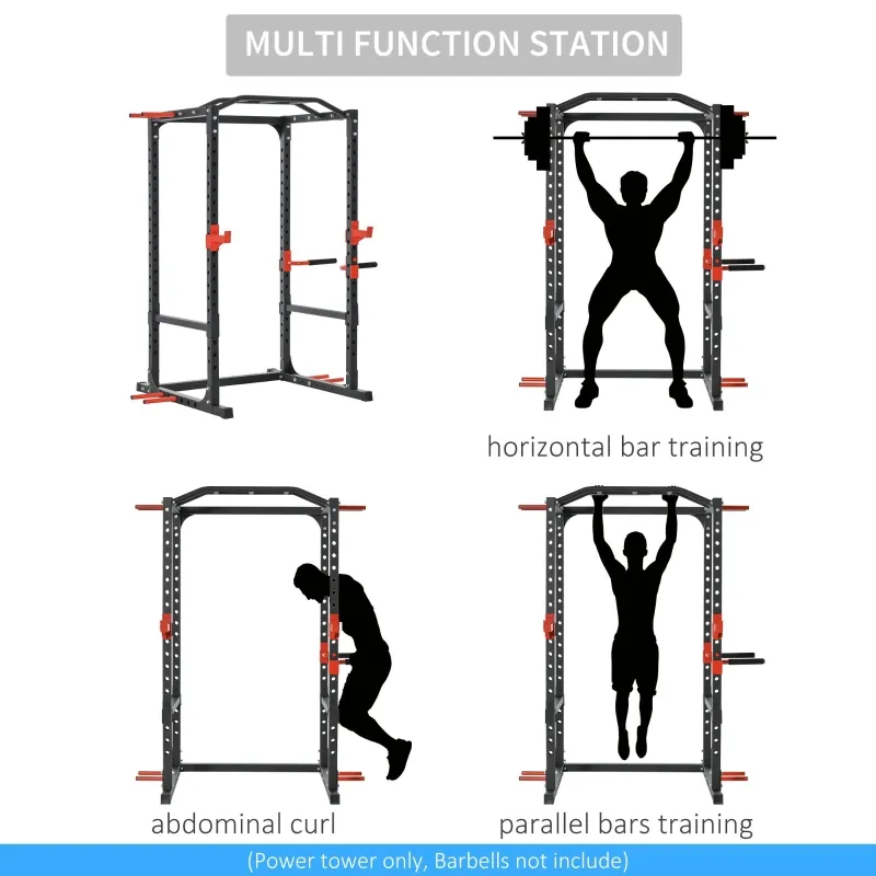Soozier Adjustable Power Tower Dip Station Pull Up Bar Squat Rack Power Cage At Home Workout Equipment, Upper Body Strength Training Equipment