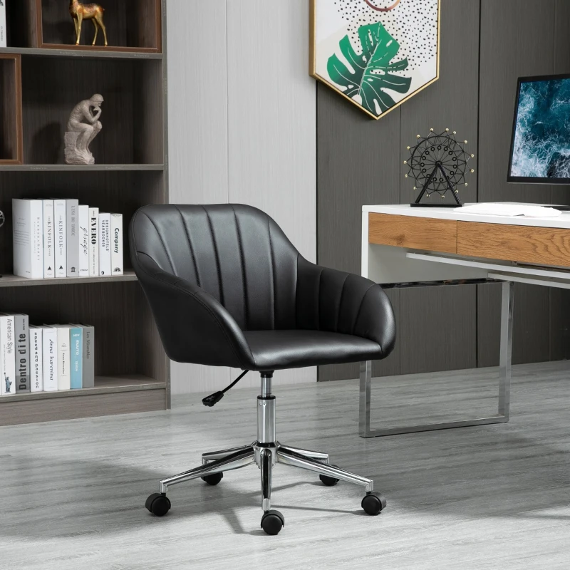 Vinsetto Mid Back Home Office Chair Computer Desk Chair with PU Leather, Adjustable Height, Swivel Wheels for Study, Bedroom, Black